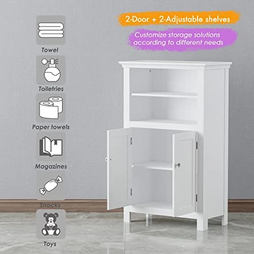 UTEX Bathroom Floor Cabinet,Free Standing Storage Cabinet,Wood Storage Organizer For Bathroom, Bedroom, Living Room,White - Image 4