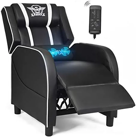 POWERSTONE Gaming Recliner Chair, Reclining Gaming Chair Ergonomic Leather Sofa With Footrest Lumbar Support Headrest And Side Pouch For Living Room Home Theater, Blue - Image 9