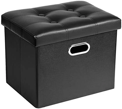 COSYLAND Ottoman With Storage Folding Leather Ottoman Footrest Foot Stool Black Ottoman For Room Small Rectangle Collapsible Bench Furniture With Handles Lid Toy Chest 17x13x13in - Image 6