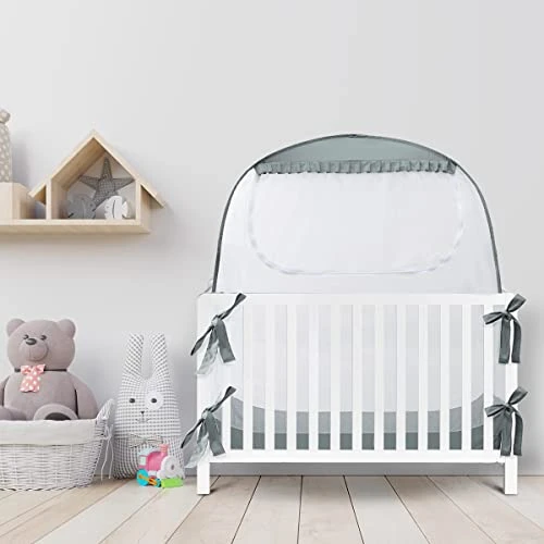L RUNNZER Baby Crib Tent, Pop Up Crib Canopy To Keep Baby From Climbing Out, Safety Crib Net Mosquitoes Net With See-Through Mesh, Fits Most Standard Cribs - Image 6