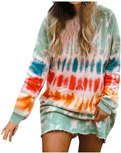 Franterd Women's Tie-Dye Sweatshirts Oversized Long Sleeve Crewneck Loose Casual Mini Dress - Image 4