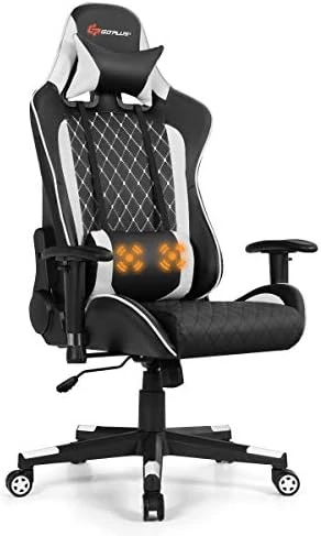 Goplus Massage Gaming Chair, Reclining Backrest Handrails And Seat Height Adjustment Racing Computer Office Chair, Ergonomic High Back Embroidered PU Swivel Game Chair With Headrest And Lumbar Cushion - Image 9