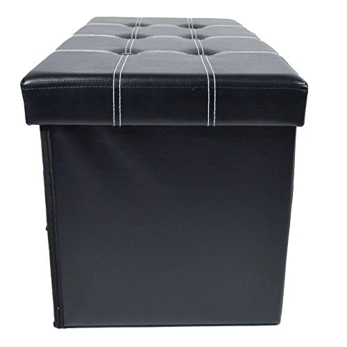 Achim Home Furnishings Collapsible Storage Ottoman 6 Drawers - Black Faux Leather 15x30x15 - Image 3