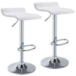 Duhome Bar Stools Modern Contemporary Adjustable With Leather Seat Bar Chairs Set Of 2 (White)