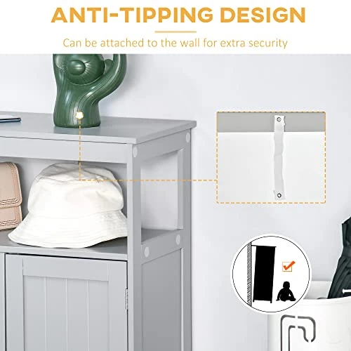 Kleankin Freestanding Modern Bathroom Storage Cabinet, With Doors And Open Shelf, Bathroom Organizer Furniture, Grey - Image 4