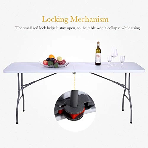 Uenjoy 6' Portable Folding Table Plastic Indoor Outdoor Picnic Party Camp Dining White - Image 4