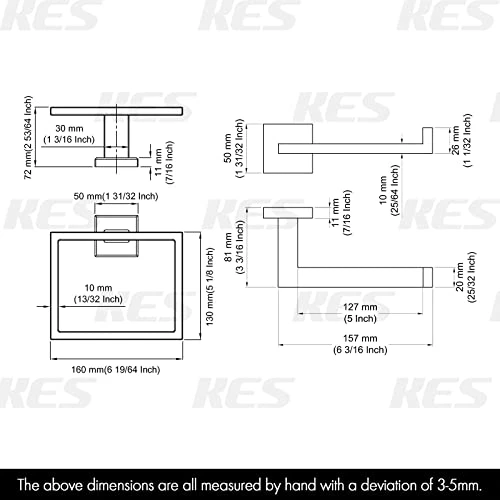 KES Gold Bathroom Hardware Set 2 Pieces, Toilet Paper Holder And Towel Ring Square Wall Mount, SUS304 Stainless Steel Brushed Gold, LA225BZ-22 - Image 2