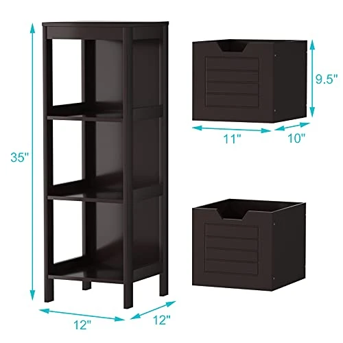 Hysache Bathroom Floor Cabinet, Standing Storage Cabinet With 2 Adjustable Drawers, Open Shelf, Multifunctional Side Organizer Unit For Bathroom, Living Room, Small Spaces (Coffee) - Image 2