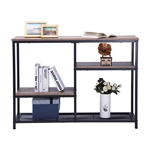 FIVEGIVEN Rustic Console Sofa Table Industrial Entryway Hallway Table Narrow With Shelves For Living Room Oak 43.3 Inch - Image 5