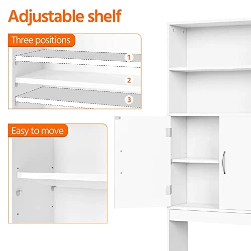 Yaheetech Over The Toilet Storage, Taller Bathroom Organizer Space-Saving Storage Cabinet With Adjustable Shelves And Double Doors, 77 In H, White - Image 6