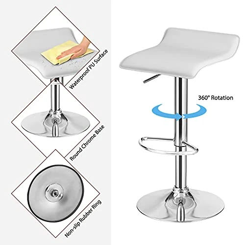 Casart Bar Stools Set Of 4 Adjustable Swivel Pu Leather Backless Stool With Air-Lift Handle, Footrest, Chrome Base, Modern Style For Living Room, Kitchen And Bar, Counter Height Pub Chairs (White) - Image 6