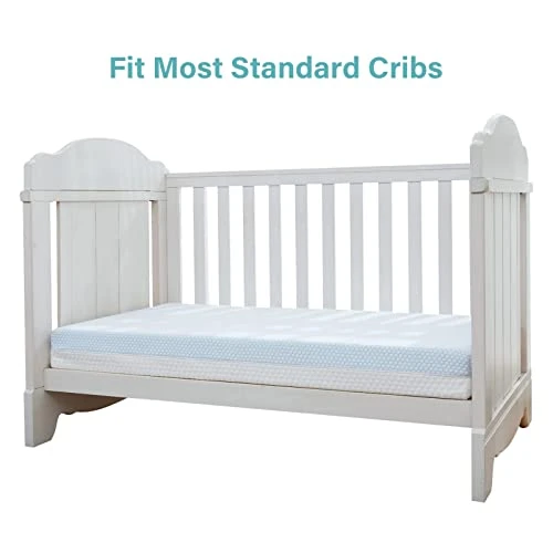 Hush Hutting 5" Memory Foam Crib Mattress, Dual Sided Waterproof Toddler Bed Mattress, Double-Layer Baby Mattresses For Infant And Toddler With Removable Bamboo Mattress Cover - White & Blue - Image 3