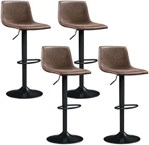 Yaheetech BarStools Modern Design Bar Stools Urban Industrial PU Leather Armless Chair Adjustable Height Swivel For Bar Counter Kitchen Set Of 4, Brown - Image 7