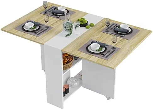 Tiptiper Folding Dining Table With 2 Storage Racks, Drop Leaf, 6 Wheels, Multifunction Expandable Table For Kitchen, Bedroom, Living Room - Image 8