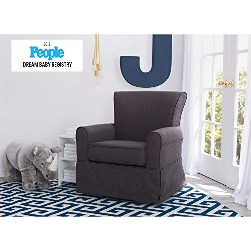 Delta Children Upholstered Glider Swivel Rocker Chair, Charcoal - Image 2