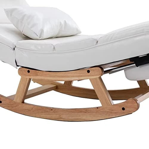 Zaboro Nursery Rocking Chair,Upholstered Glider Rocker Rocking Accent Chair Padded Seat With Pull Out Footrest, Armchair Comfy Side Chair For Living Room Bedroom Offices(White PU) - Image 6