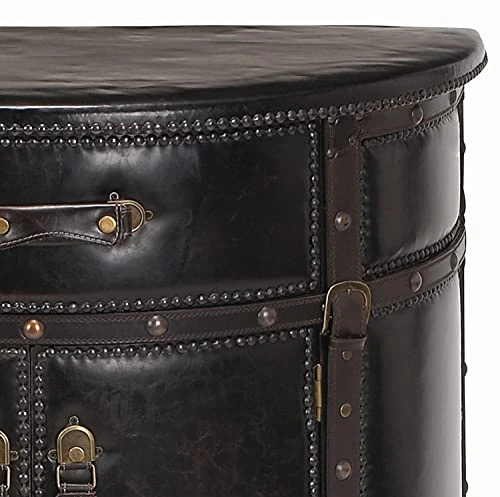Deco 79 Wood Vintage Faux Leather Cabinet With Leather Buckle Straps And Stud Details, 32" X 17" X 31", Dark Brown - Image 2