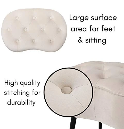 BIRDROCK HOME Tufted Oblong Tan Ottoman β Velvet Foot Stool β Mid Century Modern Steel Legs - Soft Compact Padded Stool - Living Room Or Bedroom β Vanity Chair β Extra Seating - Decorative Furniture - Image 3