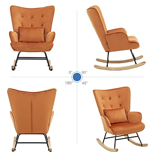 Artechworks Modern Velvet Rocking Chair, Glider Chair With Ottoman Cushion, Nursery Mid Century Upholstered Tufted Chair Rocking Armchair Rocker Accent Chair For Livingroom, Balcony, Caramel - Image 5