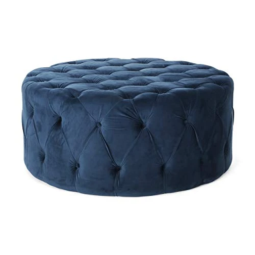 Christopher Knight Home Sabina Round Tufted Velvet Ottoman, Blue - Image 2