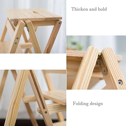 Wooden Folding Step Ladder 2 Steps Stool Portable Ladder Chair Non-Slip Compact Milti-fuction Safety Household Small Foot Stools Stairs Chair (Color : A) - Image 4
