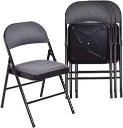 Moccha 4 Pack Folding Chairs, Stackable Fabric Commercial Chair With Metal Frame, Lightweight Portable Foldable Chairs With Padded Seat For Home Office Wedding Party Indoor Outdoor Events(Gray)