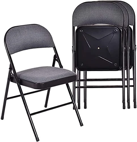 Moccha 4 Pack Folding Chairs, Stackable Fabric Commercial Chair With Metal Frame, Lightweight Portable Foldable Chairs With Padded Seat For Home Office Wedding Party Indoor Outdoor Events(Gray)