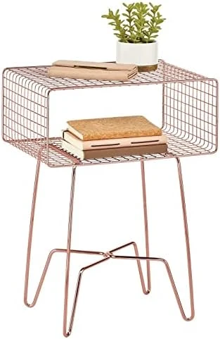 MDesign Modern Industrial Side Table With Storage Shelf, 2-Tier Metal Minimal End Table, Metallic Caged Grid - Accent Furniture For Living Room, Bedroom, Office, Dorm Room, Concerto Collection, Black - Image 15