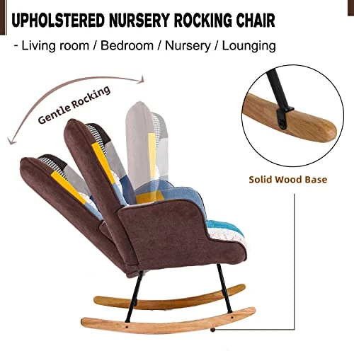 Yoluckea Rocking Chair Tufted Upholstered Nursery Rocking Chairs, Colorful Glider Rocker Chair With Comfy Wingback And Solid Wood Base For Living Room Bedroom Nursery - Image 4