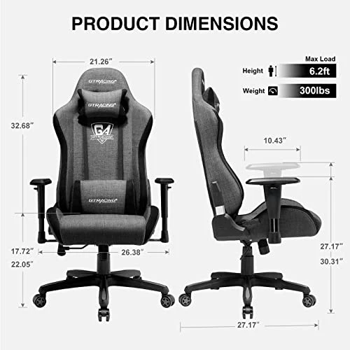 GTRACING Gaming Chair, Fabric Computer Chair, High Back Ergonomic Reclining Swivel Chair With Premium Breathable Cloth Cushion And Headrest&Lumbar Support (Dark) - Image 2
