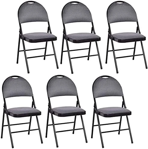 Nightcore Set Of 6 Folding Chairs, Upholstered Chair Set, Double Hinged Lounge Chair With Cushioned Seat, Armless Chairs, Portable Metal Chairs With Carrying Handle, Footrest And Non-Slip Feet (Black) - Image 6