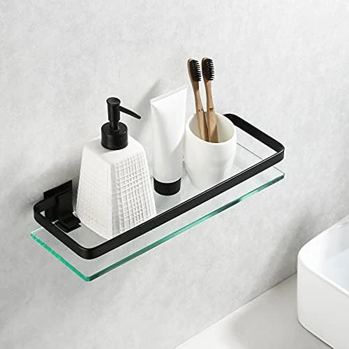 KES Bathroom Glass Shelf Aluminum Tempered Glass 8MM Extra Thick 2 Pack Rectangular 1 Tier Storage Organizer Wall Mount Silver, A4126A-P2 - Image 7