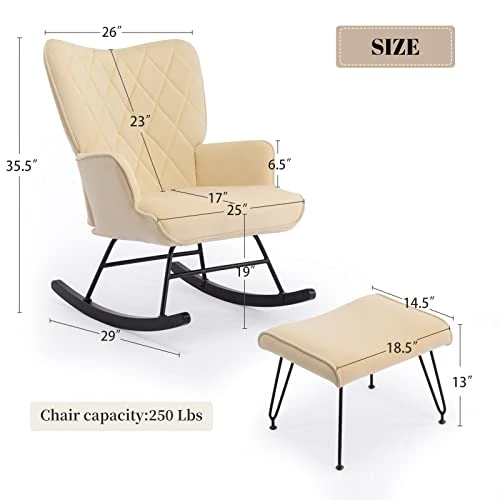 Ailisforest Modern Rocking Chair Nursery, Upholstered Nursery Glider Rocker For Mom And Baby, Nursery Glider & Ottoman Sets With Glider Chair For Living Room/Bedroom-Beige - Image 2