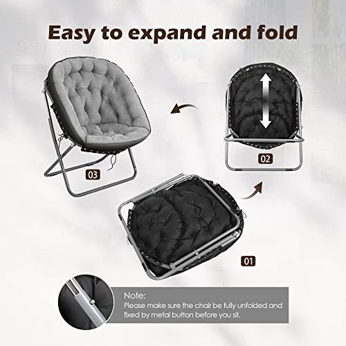 Iw I WISH Saucer Chair For Adults, Oversized Saucer Chair, Folding Saucer Chair, Bedroom Papasan Chair, Comfy Moon Chair (Grey) - Image 5