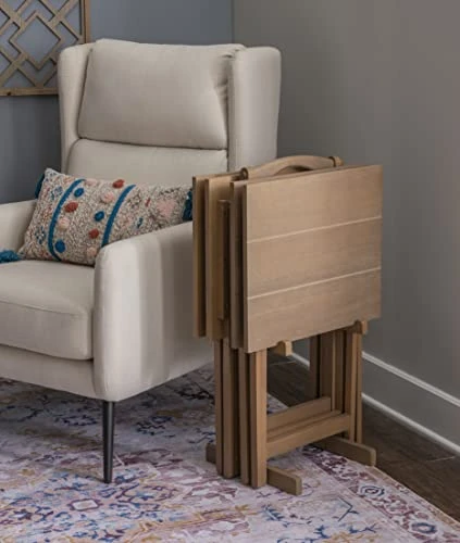 Linon Acacia Grace Tray Table Set, Driftwood - Image 3