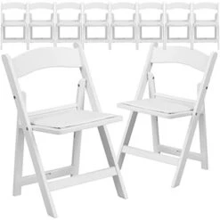 Flash Furniture HERCULES 10 Pack Kids White Resin Folding Event Party Chair With Vinyl Padded Seat