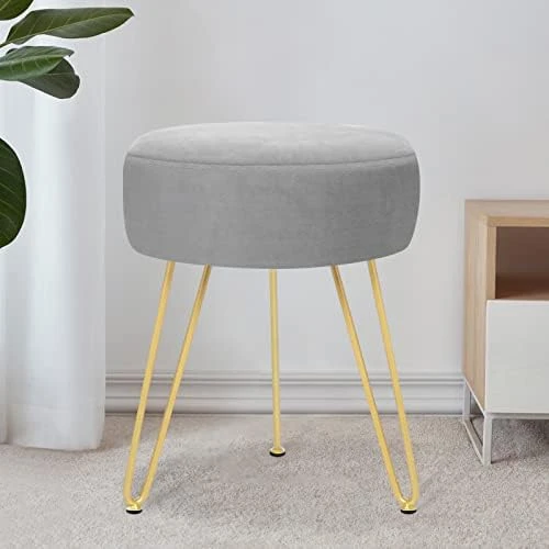 YOONIC Velvet Soft Modern Vanity Stool -Round Footrest Stool Ottoman Side Table Seat Dressing With Golden Metal Leg And Sponge Filling,Upholstered Foot Rest, For Living Room And Bedroom Pink - Image 11