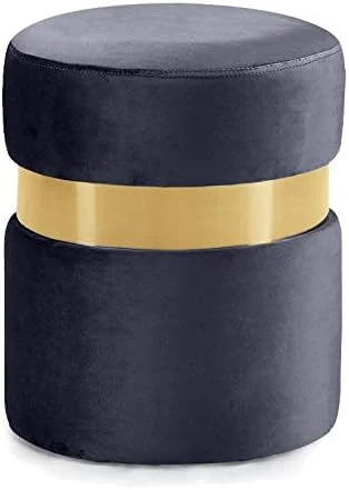 Meridian Furniture Hailey Collection Modern | Contemporary Velvet Upholstered Ottoman/Stool With Stainless Steel Band, 14.5" W X 14.5" D X 17.5" H, Cream - Image 12