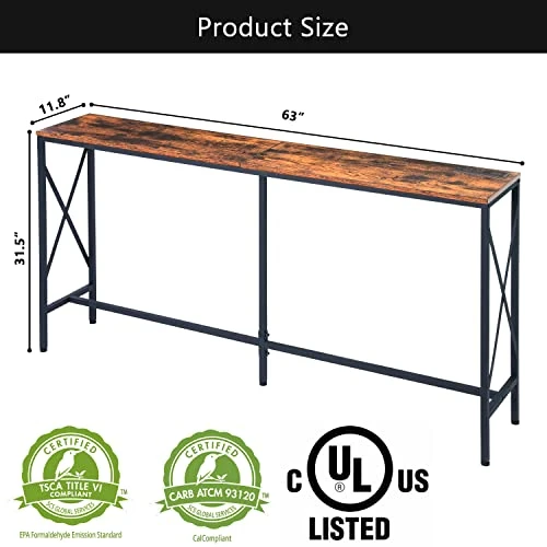 LAKEMID Console Table Narrow Long 63" - Sofa Tables With Charging Station, Behind Couch Table With Metal Frame For Living Room Hallway Foyer (63 Inches) - Image 3