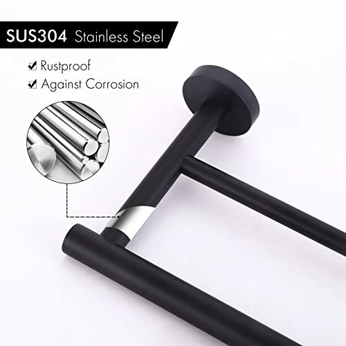 KES 23.6-Inch Double Towel Bar Bathroom Shower Dual Towel Holder Hanger SUS 304 Stainless Steel Wall Mounted Matt Black, A2001S60-BK - Image 4