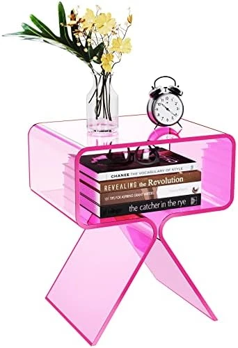 Acrylic Nightstand Side Table Modern Design Clear Home Decor Display End Table For Living Room (Orange) - Image 10