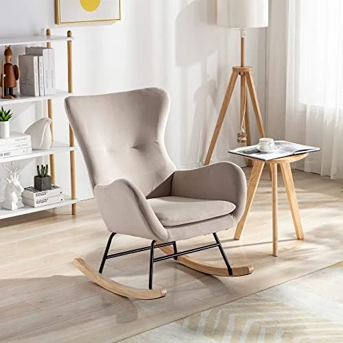 KINFFICT Small Rocking Accent Chair, Uplostered Glider Rocker Armchair For Baby Nursery, Comfy Side Chair For Living Room, Bedroom (Beige), 32D X 26W X 37H In - Image 7