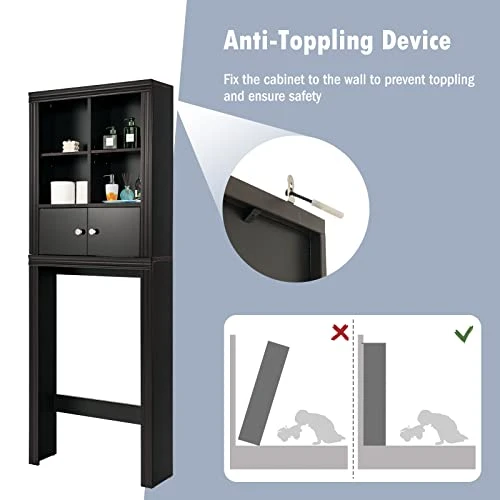 LOKO Over The Toilet Storage Cabinet, 2-Door Tall Bathroom Organizer W/ 4 Open Compartments & Adjustable Shelves, Modern Simple Toilet Space Saver, Ideal For Bathroom Laundry Balcony (Espresso) - Image 5