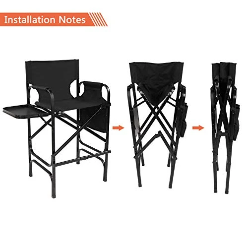 OmySalon 30" Tall Directors Chair Black Folding With Side Table Storage Bag,Aluminum Frame 300 Lbs Capacity, 33.8" L X 19.2" W X 45.6" H,Portable Makeup Artist Bar Height - Image 5