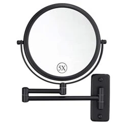 DECLUTTR Wall Mounted Makeup Mirror With 5X Magnification, 8 Inch Double Sided Vanity Magnifying Mirror For Bathroom, Black