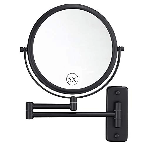DECLUTTR Wall Mounted Makeup Mirror With 5X Magnification, 8 Inch Double Sided Vanity Magnifying Mirror For Bathroom, Black