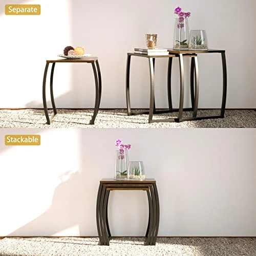 SRIWATANA Nesting Tables, Vintage Side End Tables Living Room, Coffee Snack Table Set Of 3 - Image 5