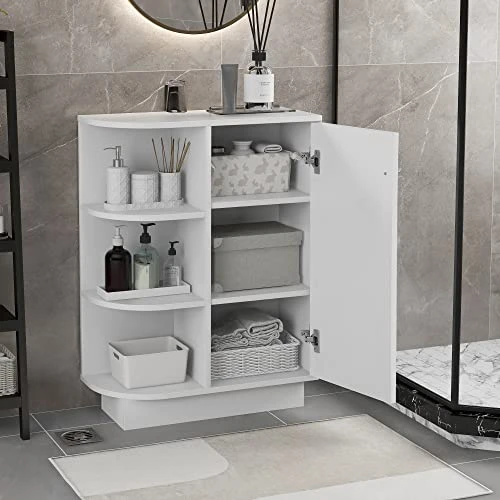 ELESS HOME Bathroom Storage Cabinet, Bathroom Floor Cabinet, Bathroom Cabinets Freestanding With 1 Door And 3 Open Shelves For Living Room Bathroom Home Office - Image 2