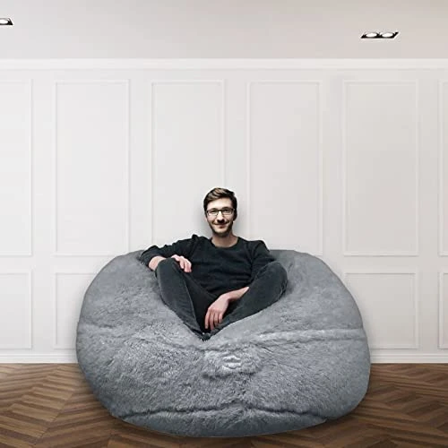 HWIVGKU Bean Bag Chairs, Giant Bean Bag Chair For Adults, 4ftbean Bag CoverComfyBean Bag Bed (No Filler, Cover Only) Fluffy Lazy Sofa (Light Grey), 4ft(120 * 65cm) - Image 3