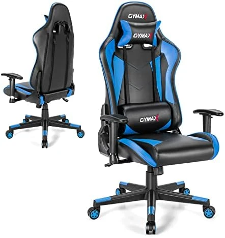 GYMAX Computer Gaming Chair, Racing Style Office Chair With Adjustable Lumbar Support Headrest, 360° Swivel, Height Adjustable Ergonomic Reclining Gaming Chair For Home Office Leisure Room (White) - Image 7